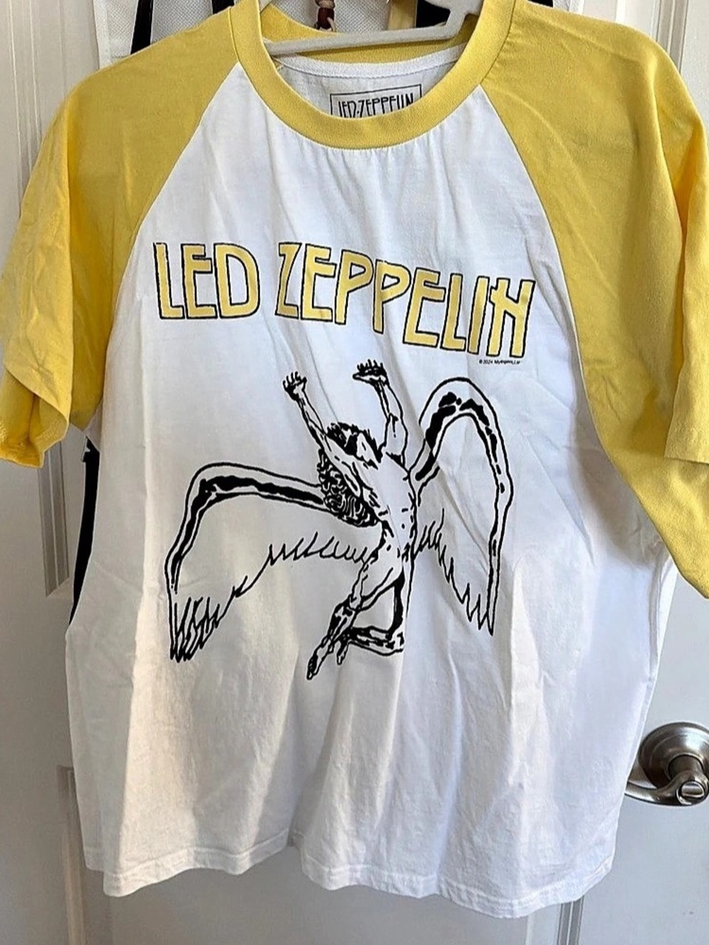 Led Zeppelin Raglan T-Shirt Yellow & White Small/Medium
